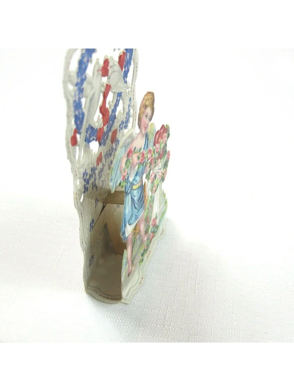 Vintage Valentine 1929 Pull Down Die Cut Stand Up Angel Flowers Doves Germany